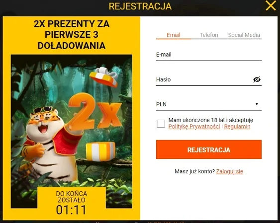 Formularz rejestracyjny w Spinamba Casino.