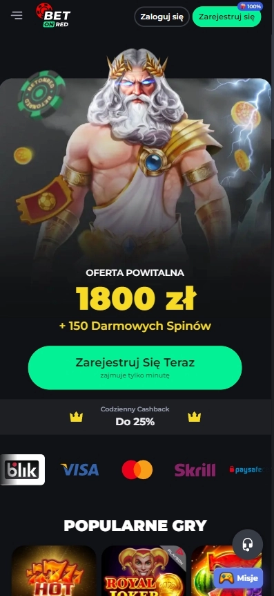 Główna strona aplikacji mobilnej BetOnRed