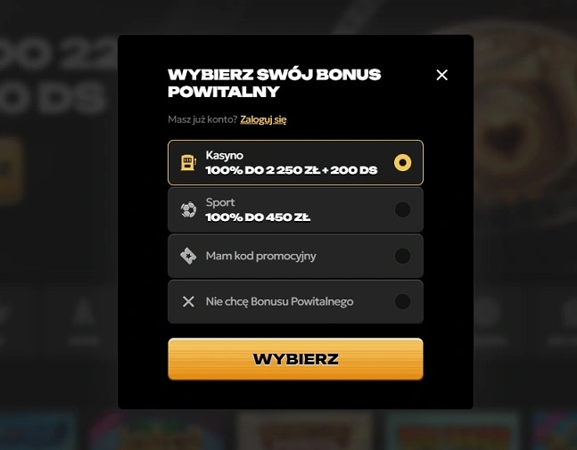 Formularz rejestracji w Spinsy Casino